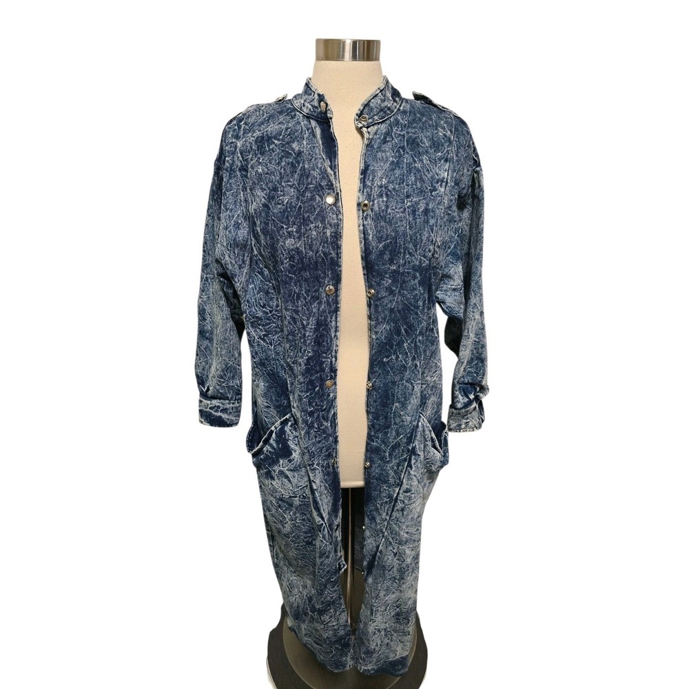 Vintage 80s Acid Wash Denim Trech Style Chore‎ Coat Womens Size 18 - L/XL